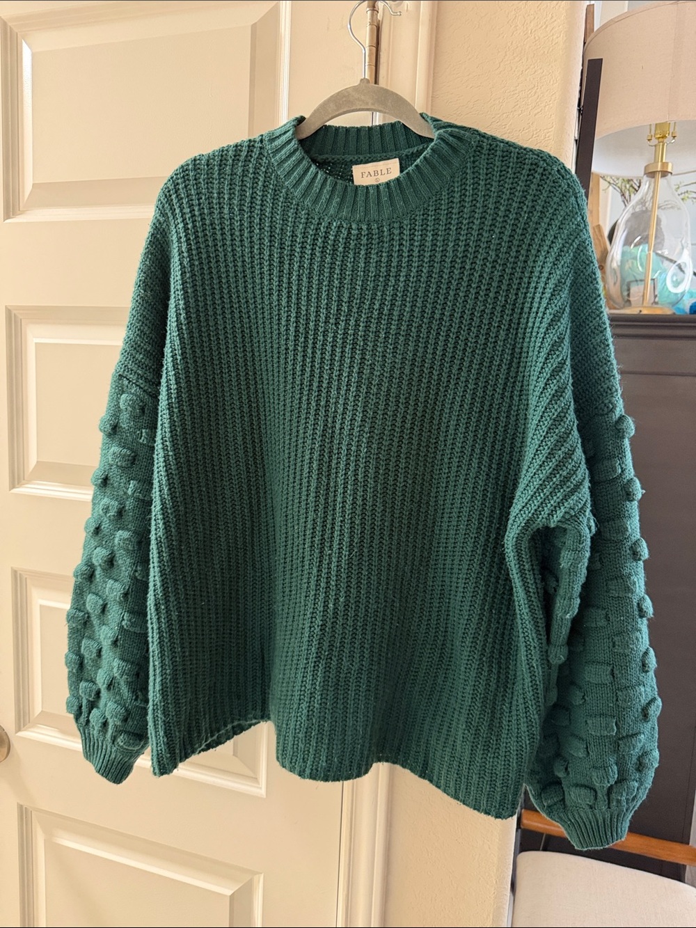 Women’s Fable Deep Green Textured Sleeve Sweater Large
